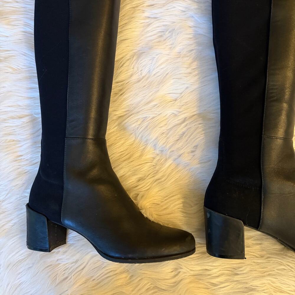 Stuart Weitzman City Block Over The Knee Boots Leather Stretch Heeled Black - Picture 5 of 13
